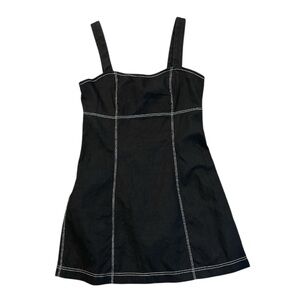 CIDER S black mini dress square neckline thick straps slightly A-line silhouette